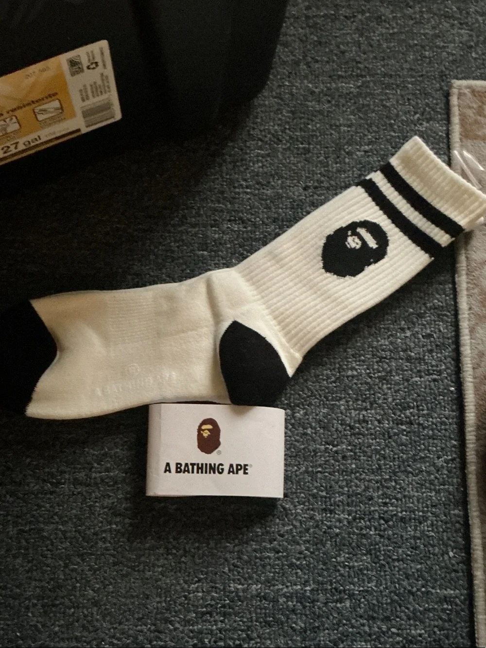 Men’s Cream & Black Logo Crew Socks